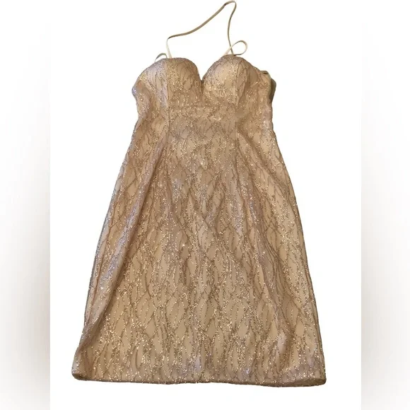 Dancing Queen Rose Gold Sequin Lace-Up Back Mini Dress | Size L | NWT - Picture 2 of 12